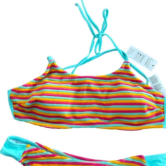 CUPSCHE Terry Multi color Striped Bikini Set Size Medium NEW - Picture 3 of 6
